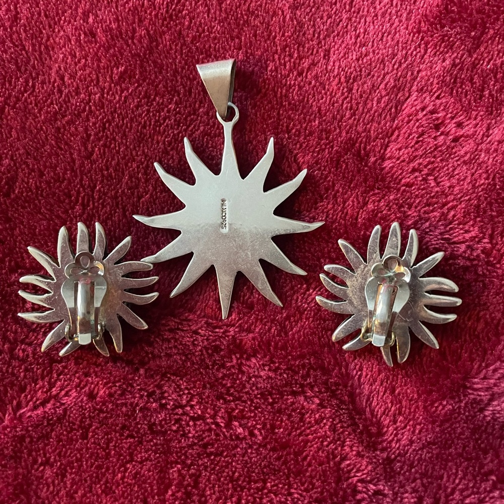 Turquoise silver sun and earrings - Picture 2 of 4